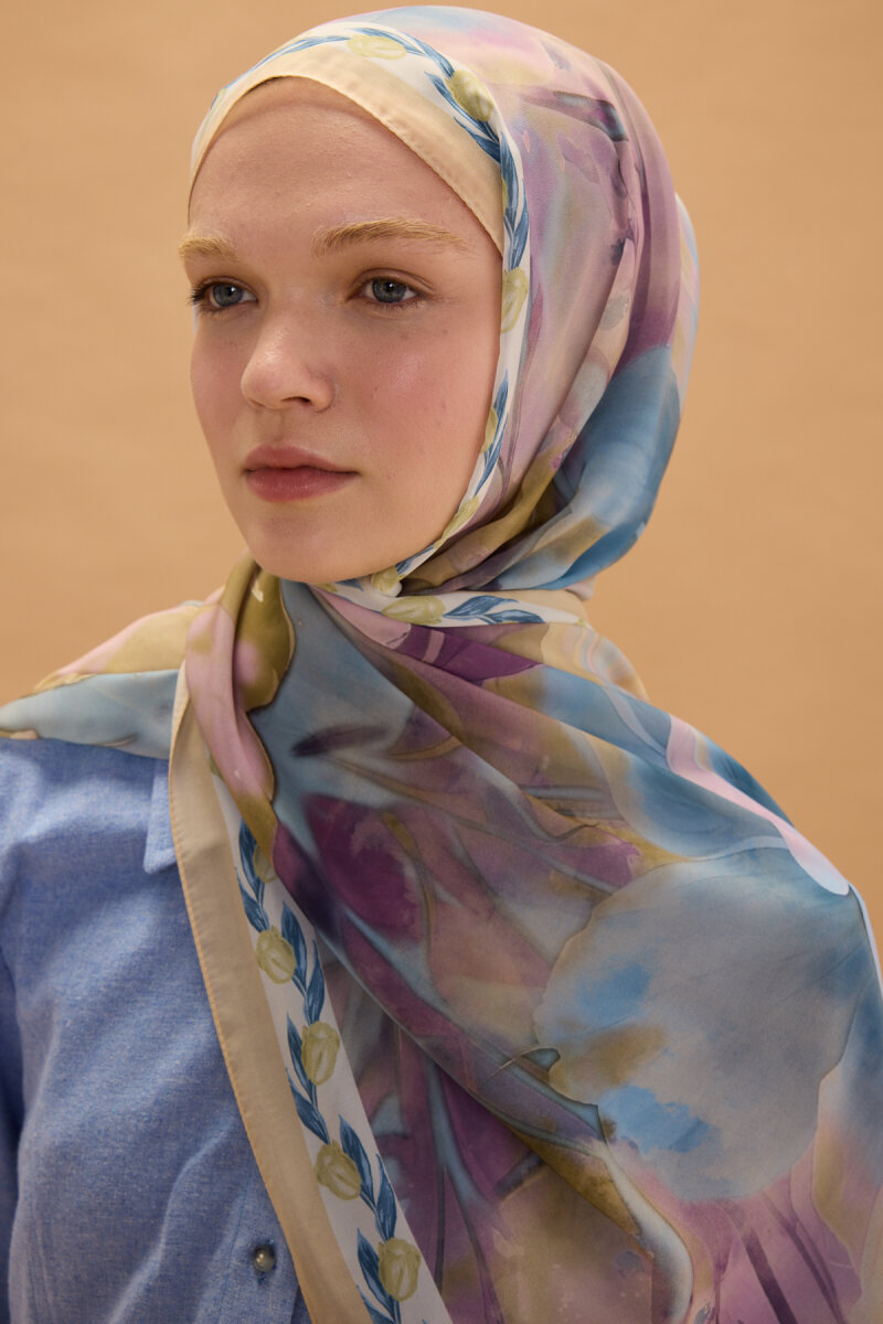 Larissa İpek Krep Şal - Sarı - 4