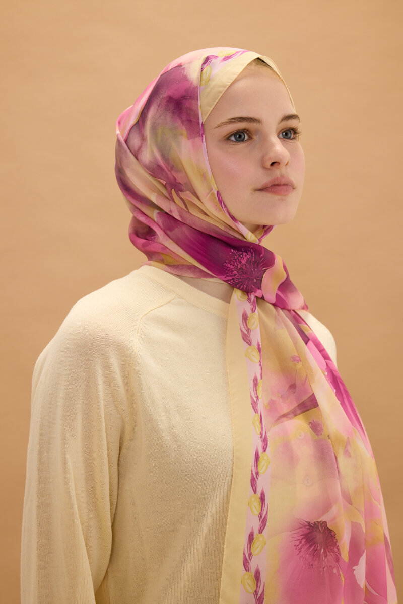 Larissa İpek Krep Şal - Şeftali - 3