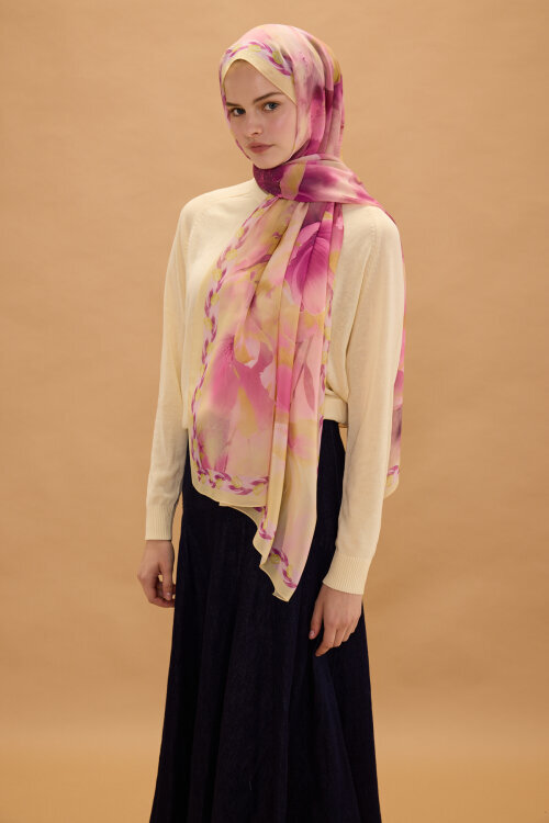 Larissa İpek Krep Şal - Şeftali - Camellia Scarfs