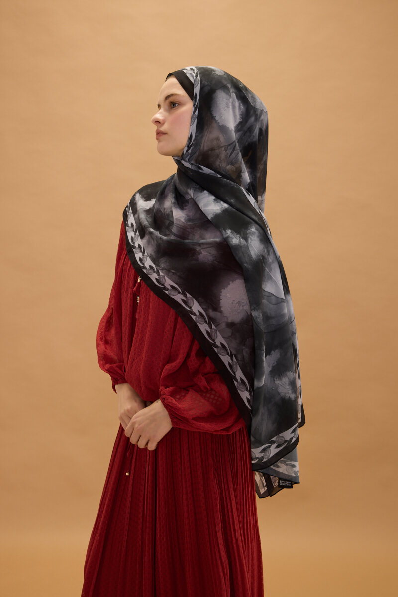 Larissa İpek Krep Şal - Siyah - 2