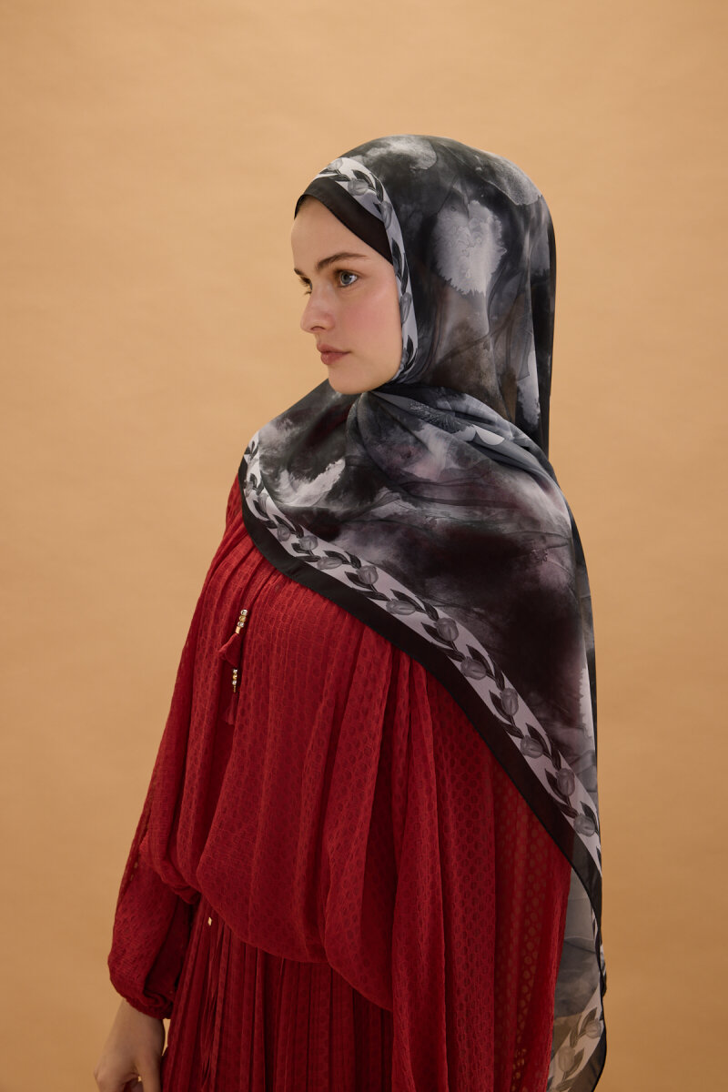 Larissa İpek Krep Şal - Siyah - 3