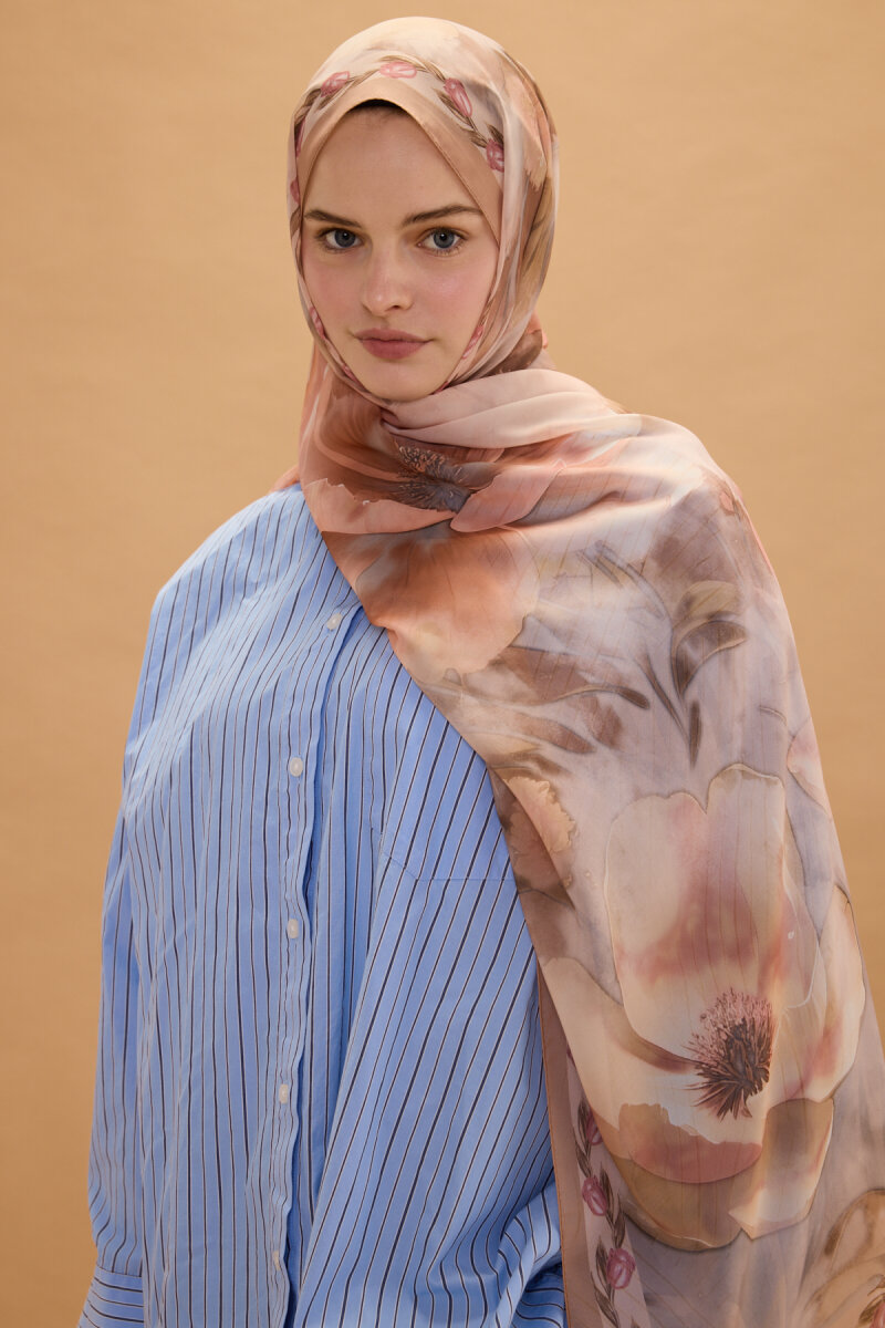 Larissa İpek Krep Şal - Somon - 3