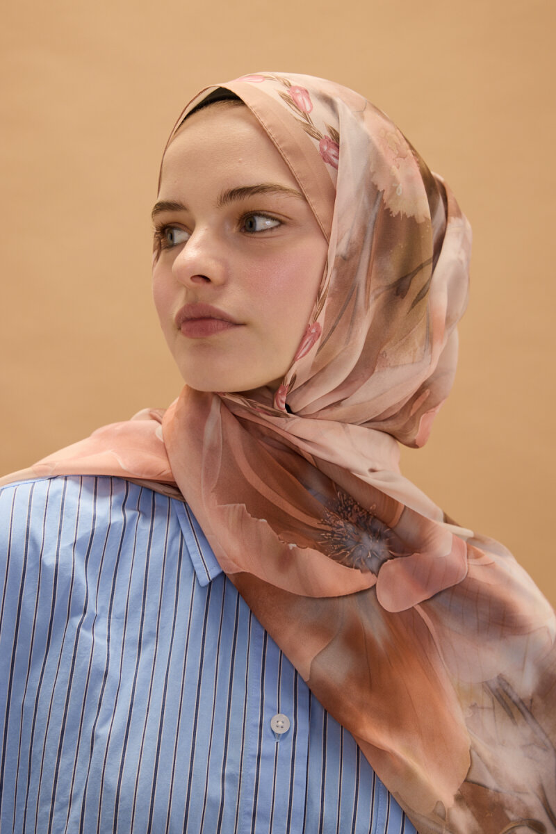 Larissa İpek Krep Şal - Somon - 4