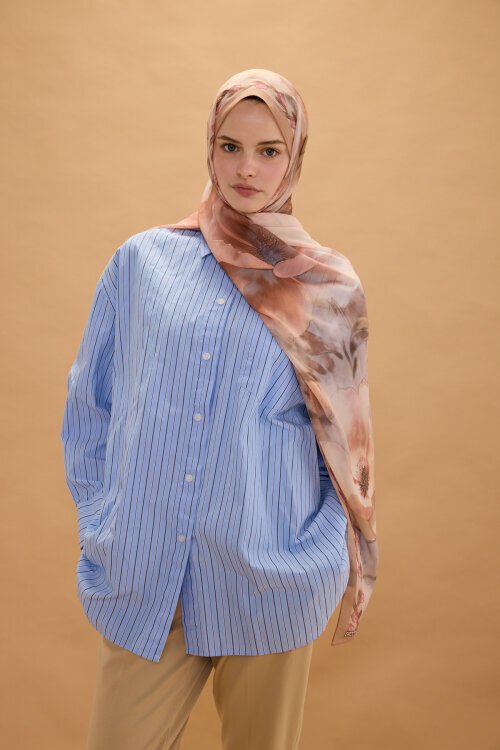 Larissa İpek Krep Şal - Somon - Camellia Scarfs