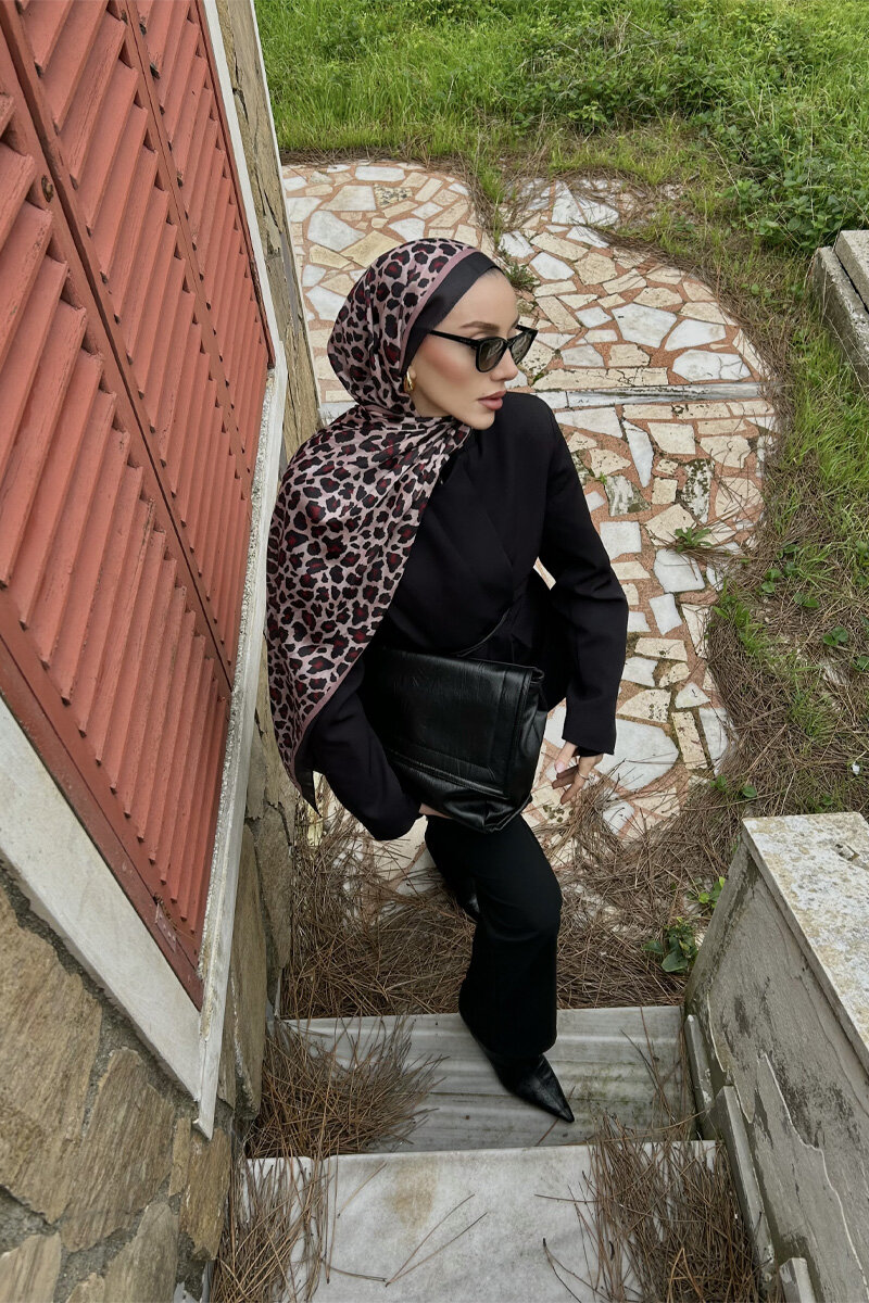Leopar Desen Soft Şal - Siyah Pudra - 4