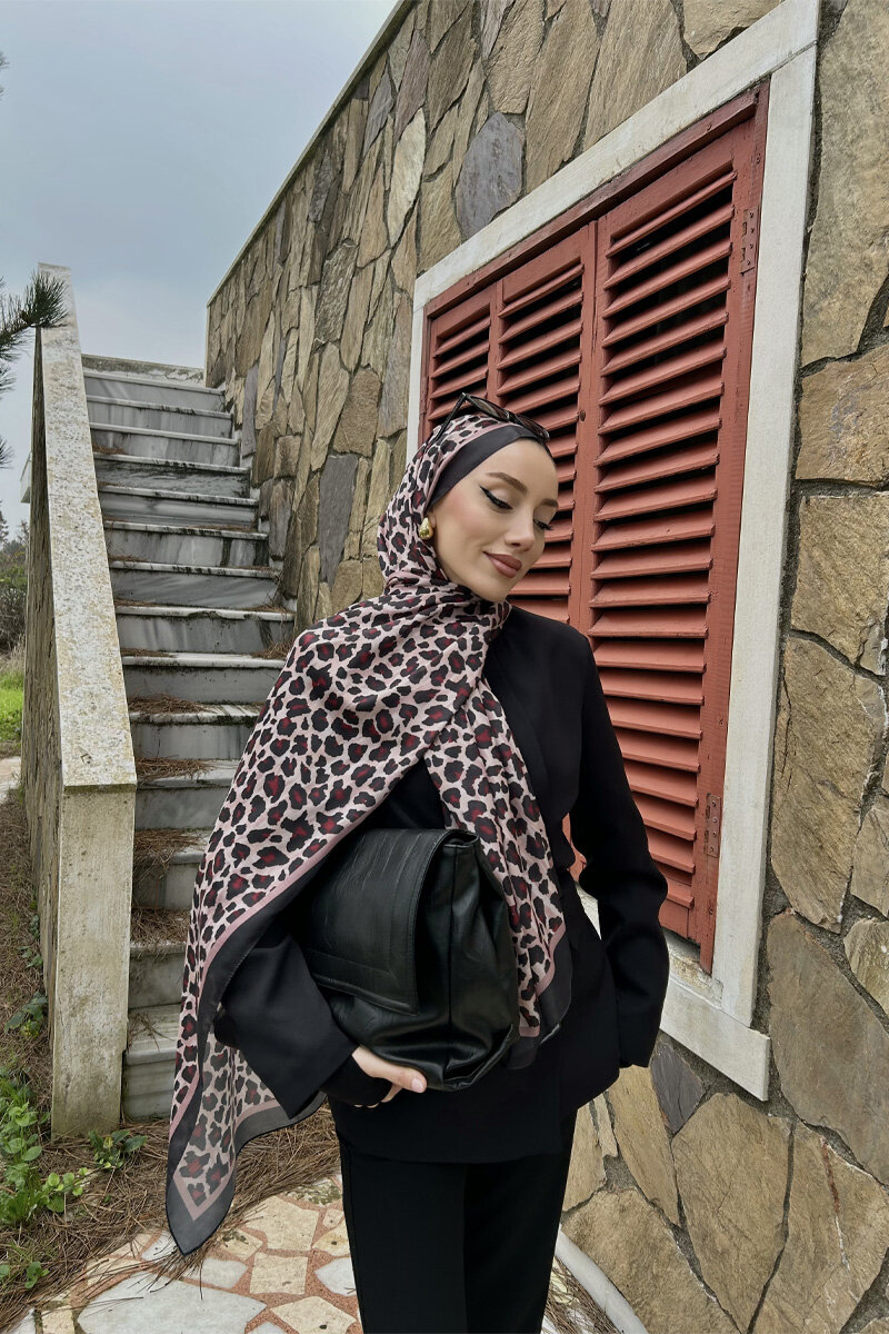 Leopar Desen Soft Şal - Siyah Pudra - 2