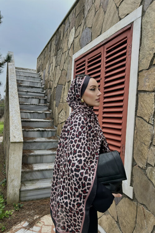 Leopar Desen Soft Şal - Siyah Pudra - Camellia Scarfs
