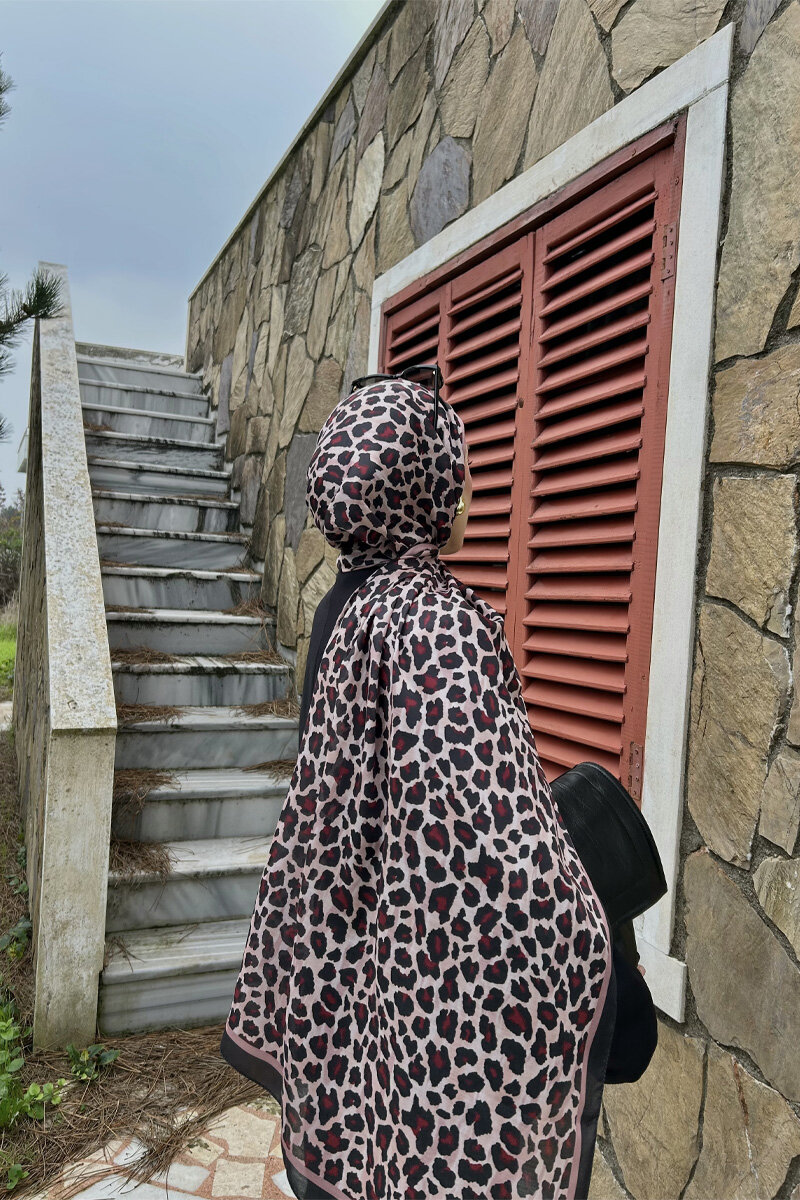 Leopar Desen Soft Şal - Siyah Pudra - 3