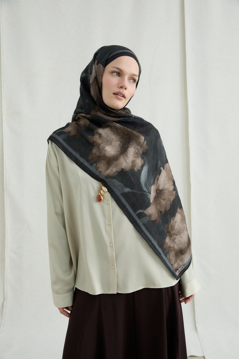 Libre Müslin Şal - Siyah Bej - 1