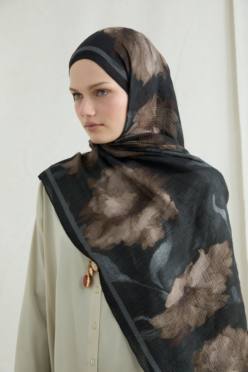 Libre Müslin Şal - Siyah Bej - 3
