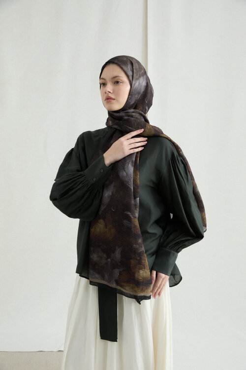 Libre Müslin Şal - Siyah Haki - Camellia Scarfs (1)