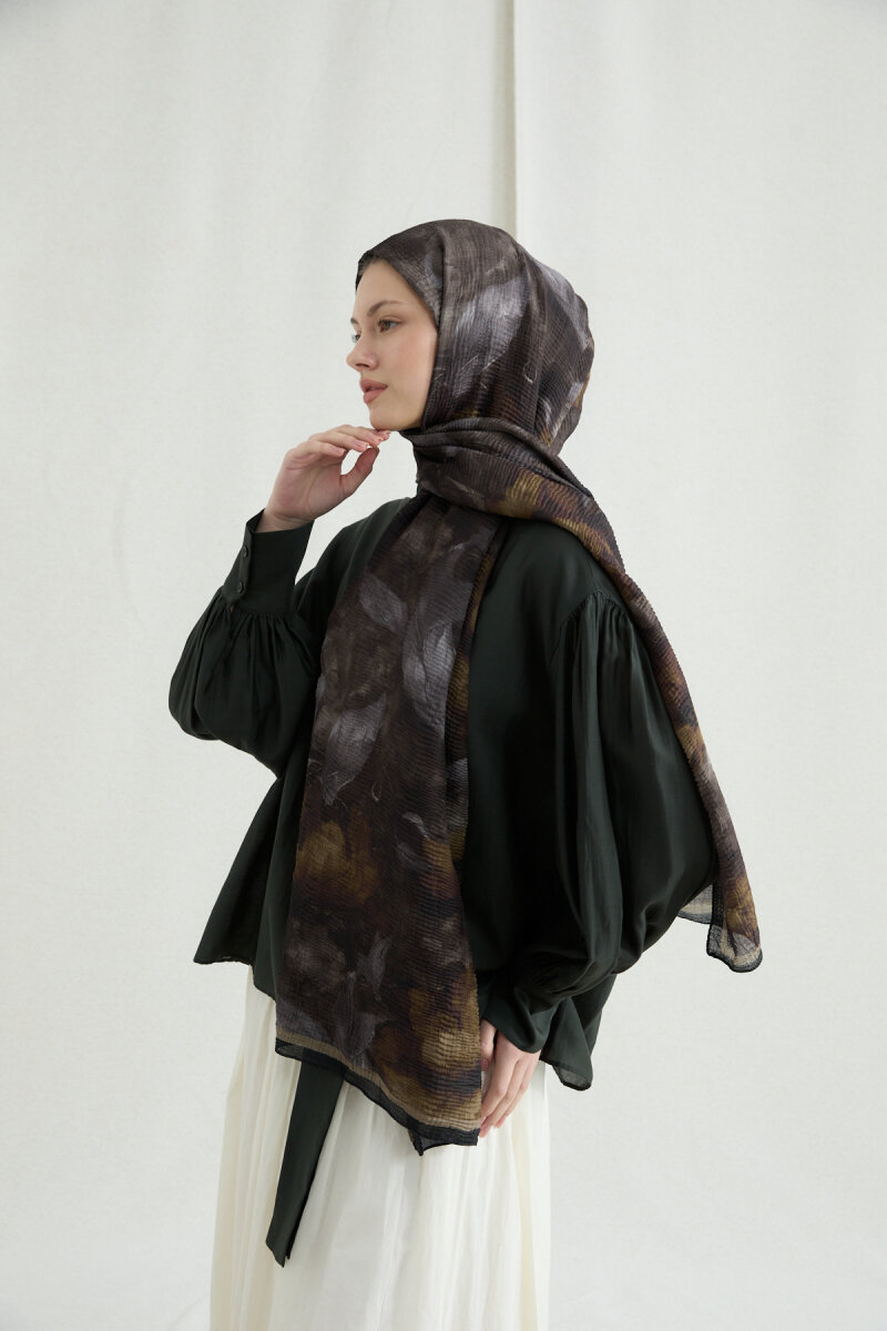 Libre Müslin Şal - Siyah Haki - 3