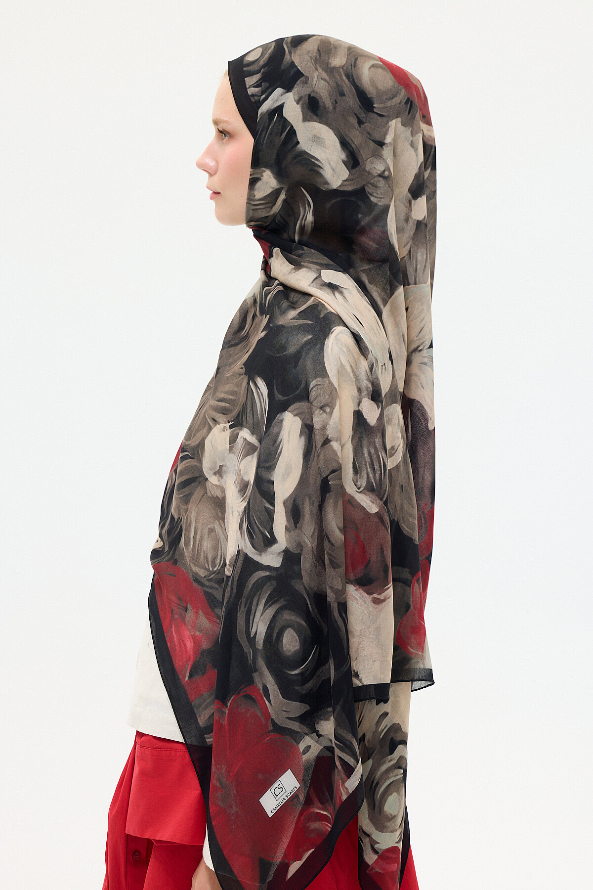 Liora Rami Şal - Siyah-Bordo - Camellia Scarfs