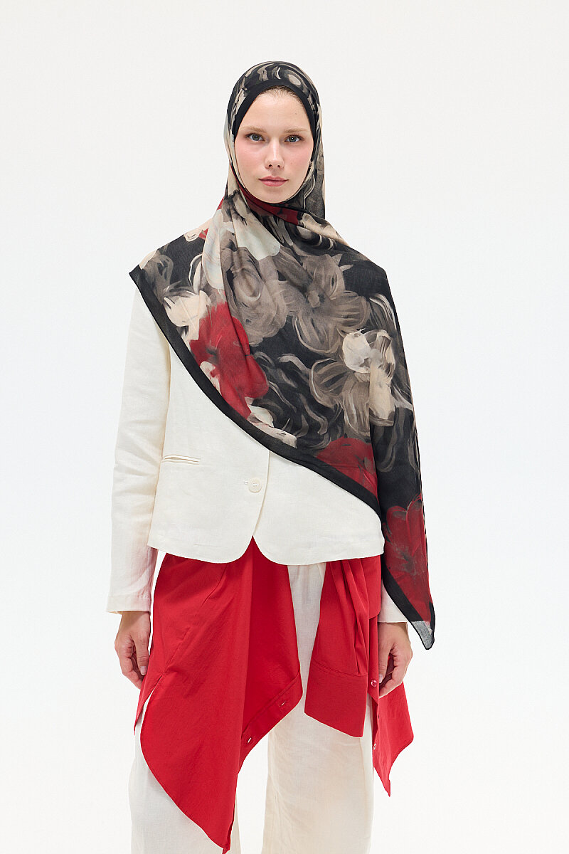 Liora Rami Şal - Siyah-Bordo - 2