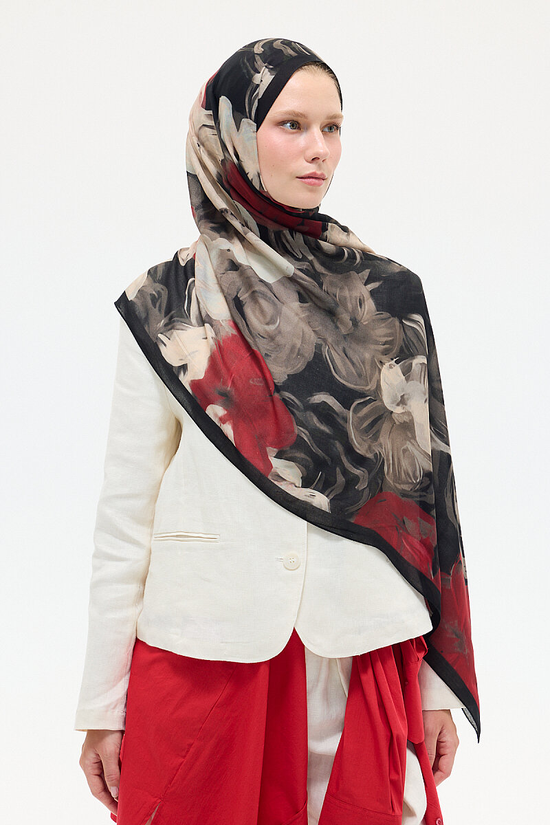 Liora Rami Şal - Siyah-Bordo - 3