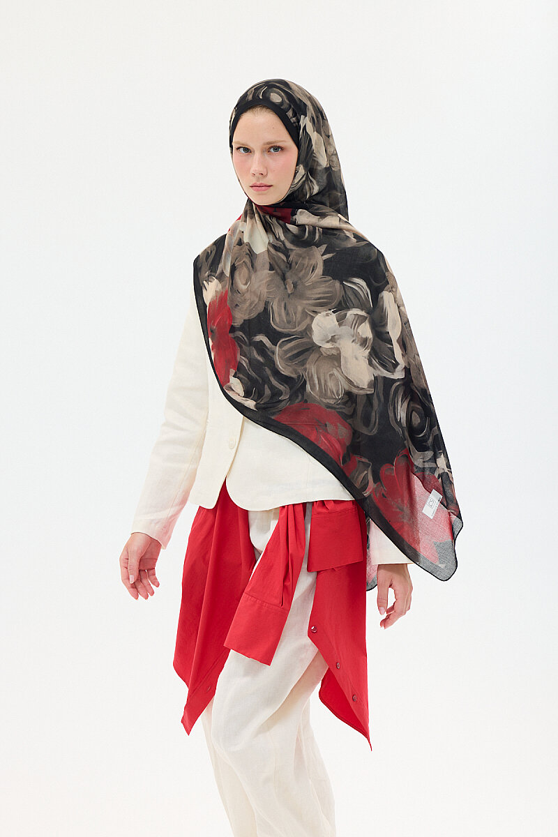 Liora Rami Şal - Siyah-Bordo - 4