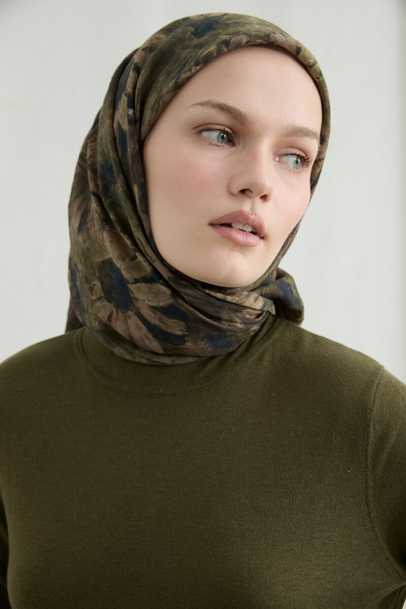 Lisa Pamuk Viskon Eşarp - Haki - 3