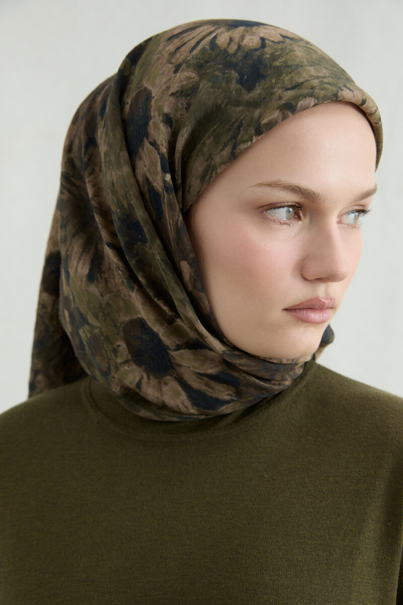 Lisa Pamuk Viskon Eşarp - Haki - 4