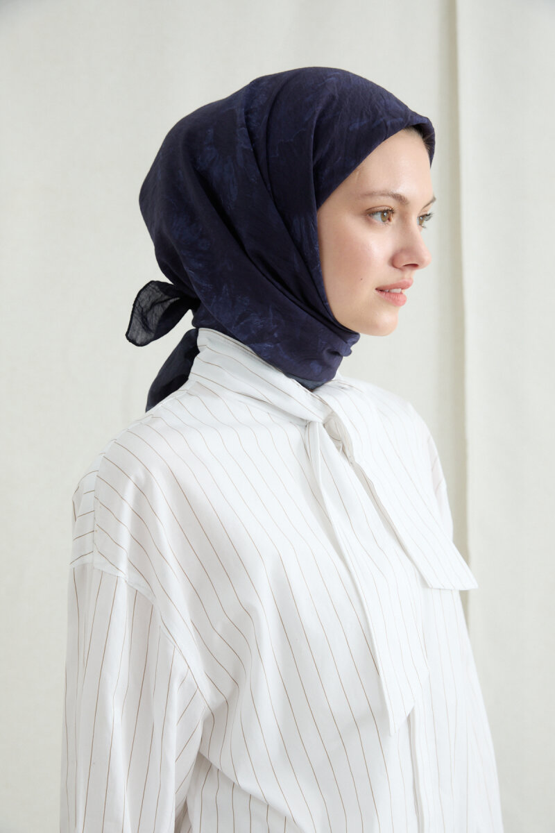 Lisa Pamuk Viskon Eşarp - Lacivert - 3