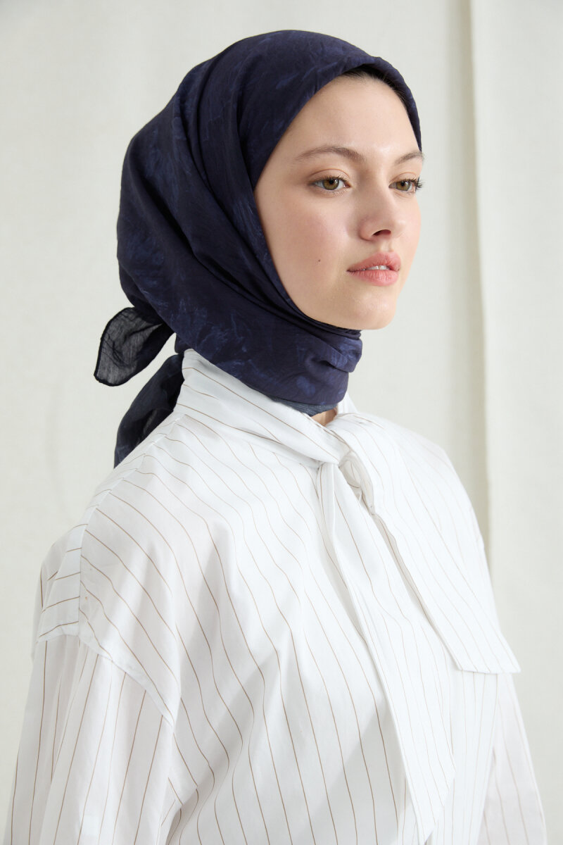 Lisa Pamuk Viskon Eşarp - Lacivert - 4