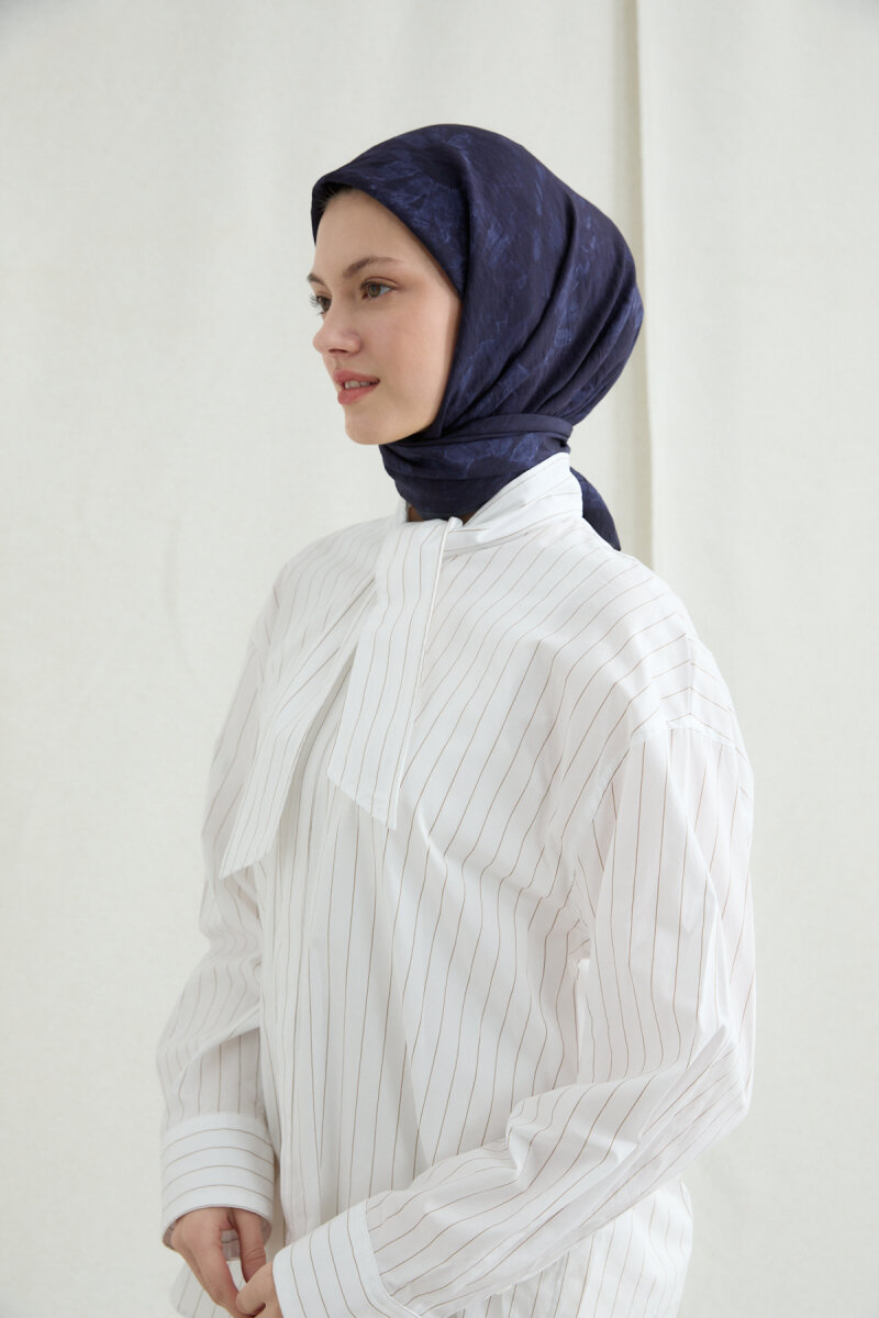 Lisa Pamuk Viskon Eşarp - Lacivert - 2