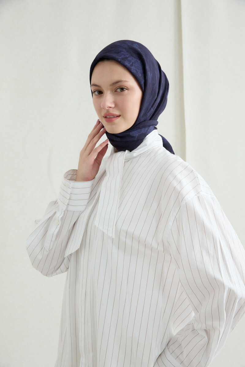 Lisa Pamuk Viskon Eşarp - Lacivert - 1