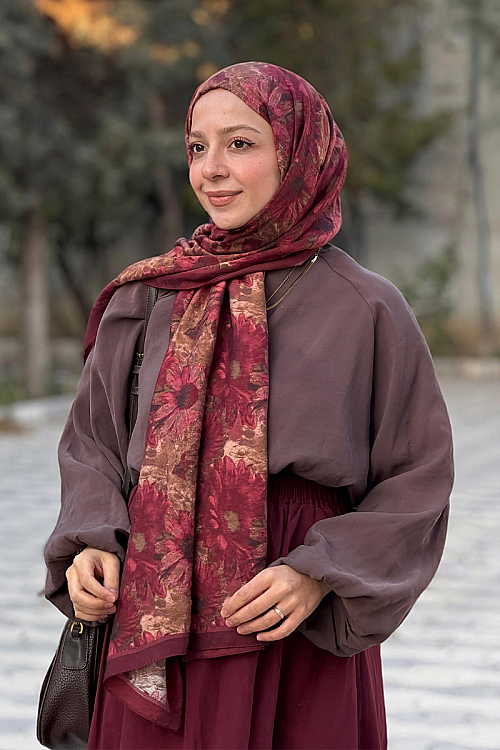 Lisa Pamuk Viskon Şal - Bordo Bej - Camellia Scarfs