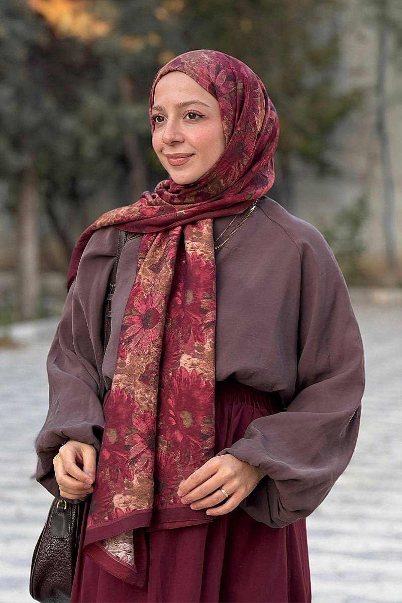 Lisa Pamuk Viskon Şal - Bordo Bej - 1