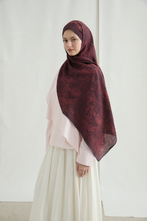 Lisa Pamuk Viskon Şal - Bordo - Camellia Scarfs (1)