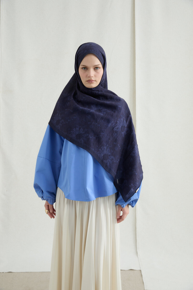 Lisa Pamuk Viskon Şal - Lacivert - 1