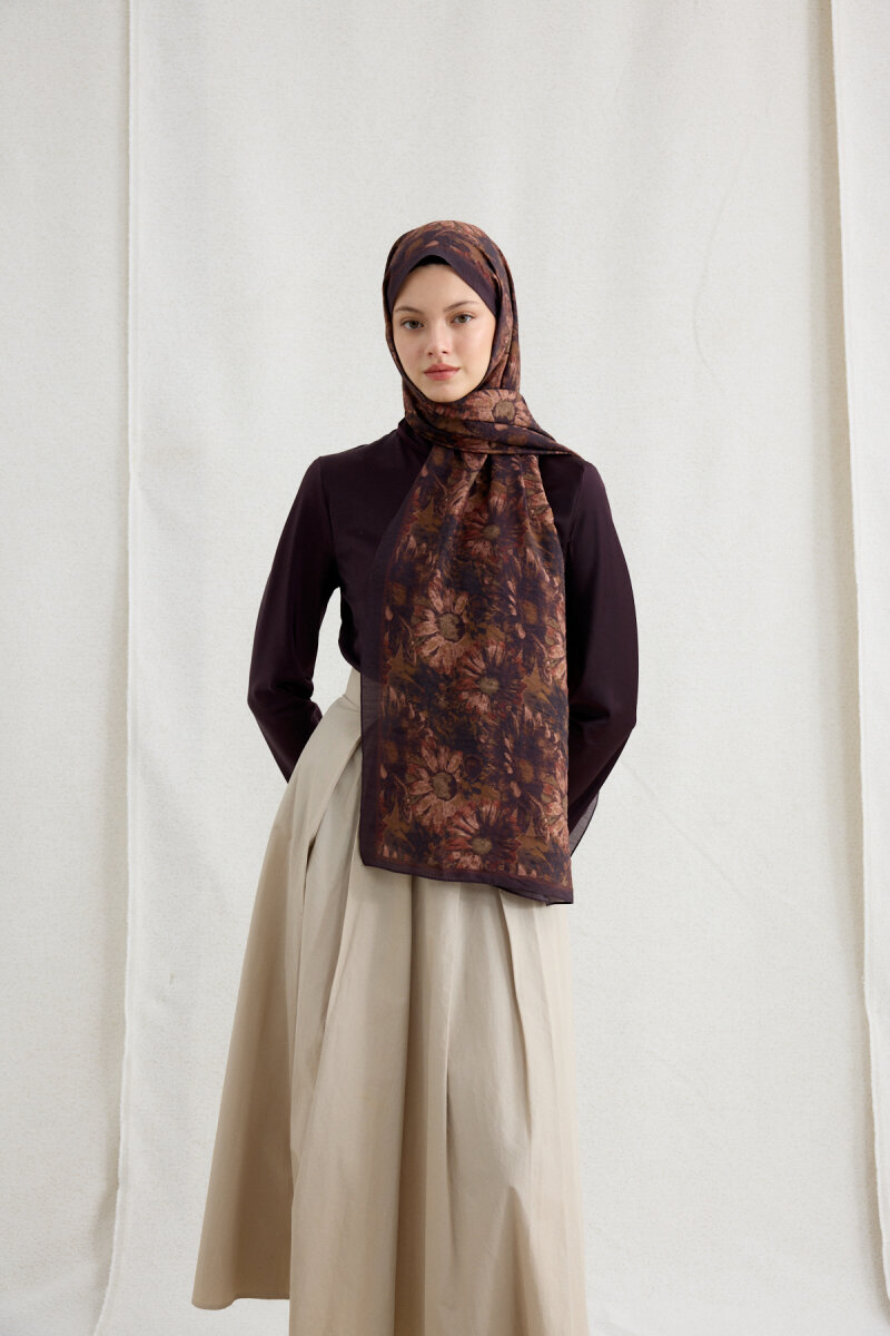 Lisa Pamuk Viskon Şal - Mürdüm - 1