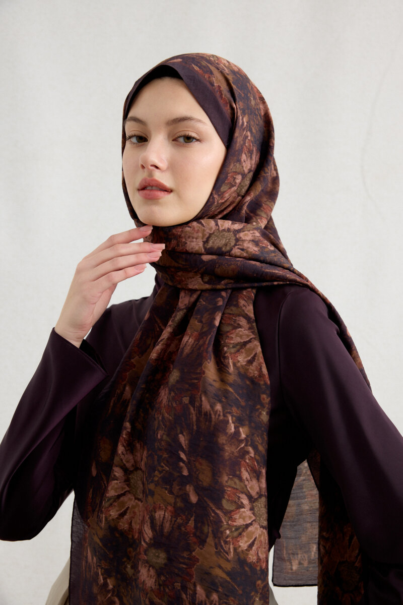 Lisa Pamuk Viskon Şal - Mürdüm - 3