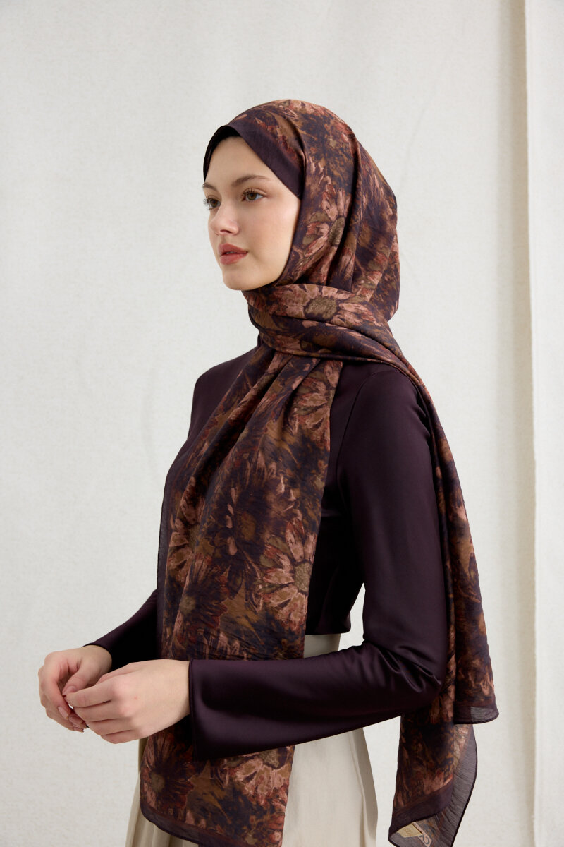 Lisa Pamuk Viskon Şal - Mürdüm - 2