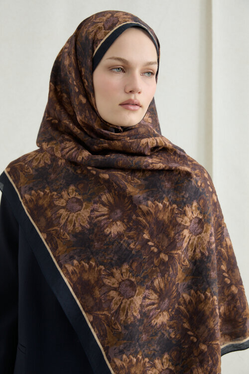 Lisa Pamuk Viskon Şal - Siyah Bej - Camellia Scarfs (1)