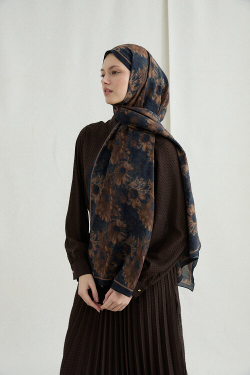 Lisa Pamuk Viskon Şal - Siyah Kahve - Camellia Scarfs (1)