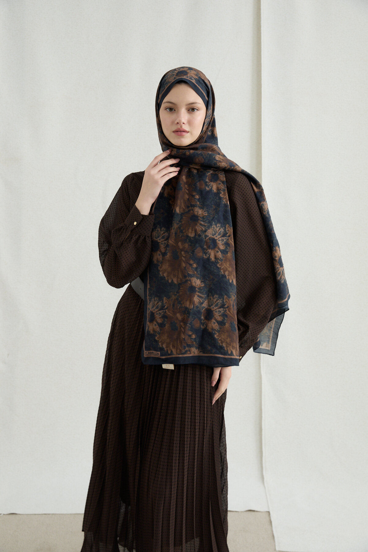 Lisa Pamuk Viskon Şal - Siyah Kahve - Camellia Scarfs