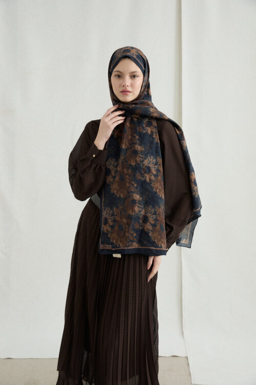 Lisa Pamuk Viskon Şal - Siyah Kahve - Camellia Scarfs