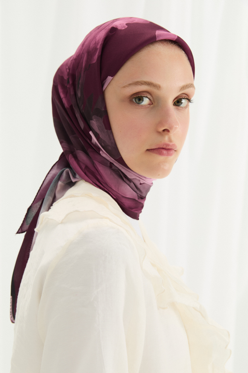 Lotus Desen Soft Eşarp -Açık Mürdüm - 3