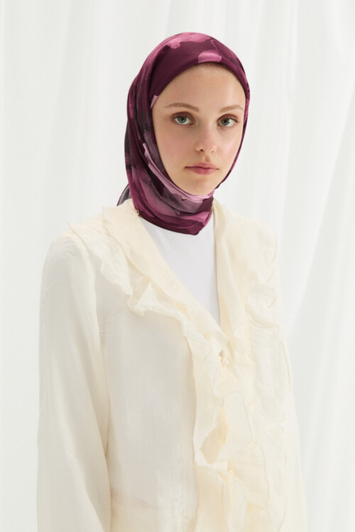 Lotus Desen Soft Eşarp -Açık Mürdüm - Camellia Scarfs (1)