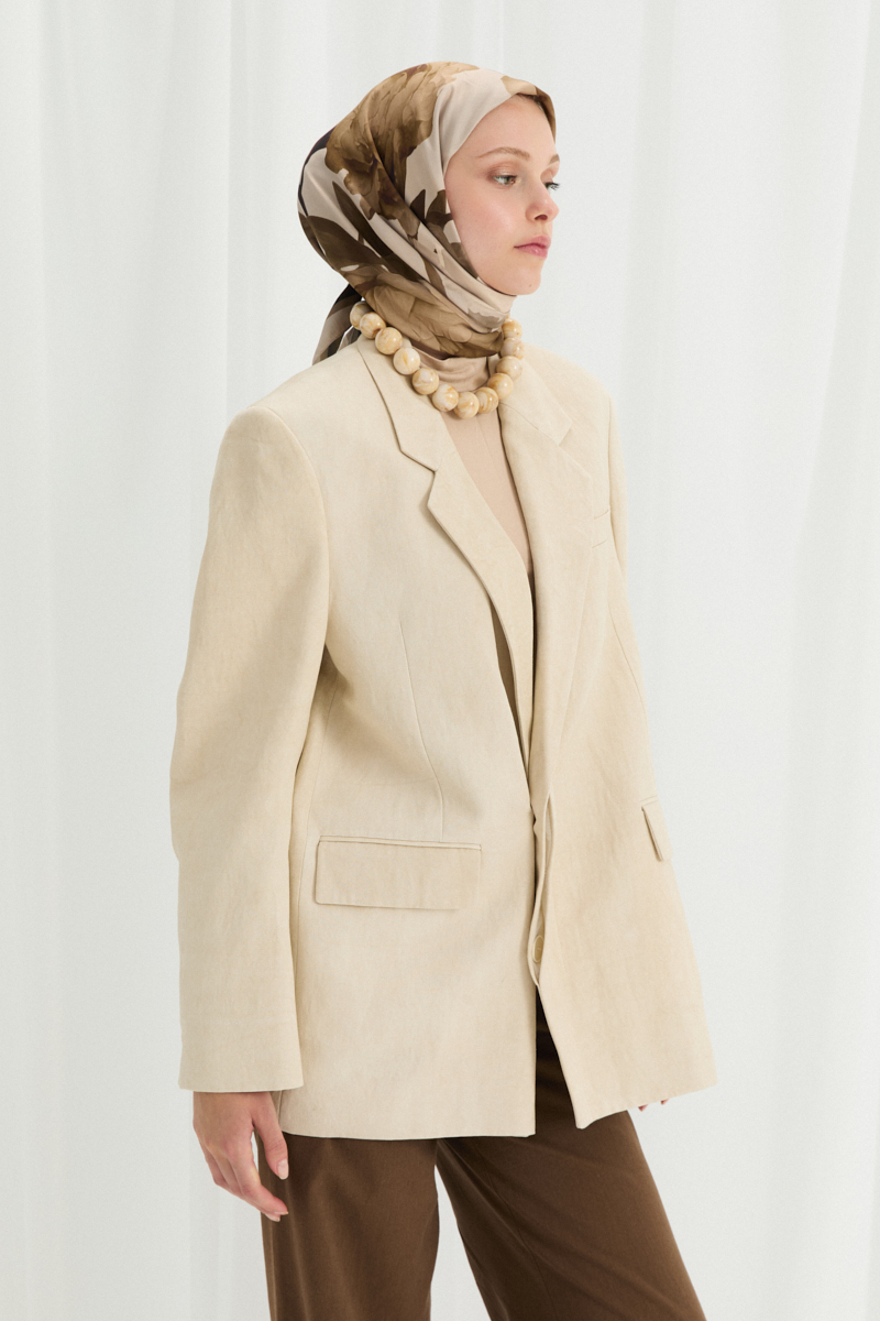 Lotus Desen Soft Eşarp - Bej - 1