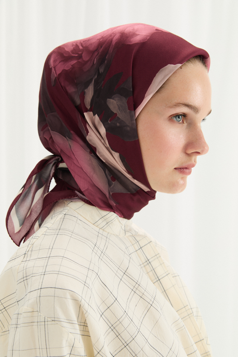 Lotus Desen Soft Eşarp -Bordo - 4