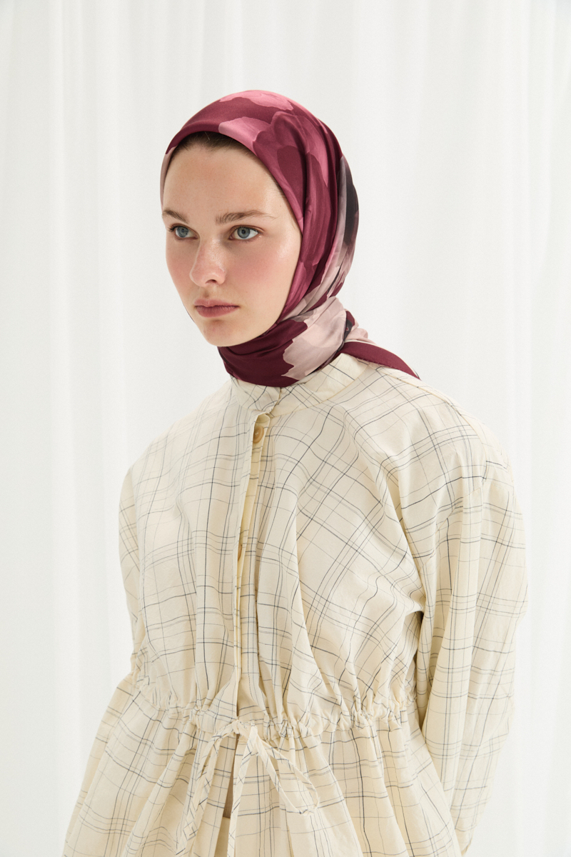 Lotus Desen Soft Eşarp -Bordo - 3