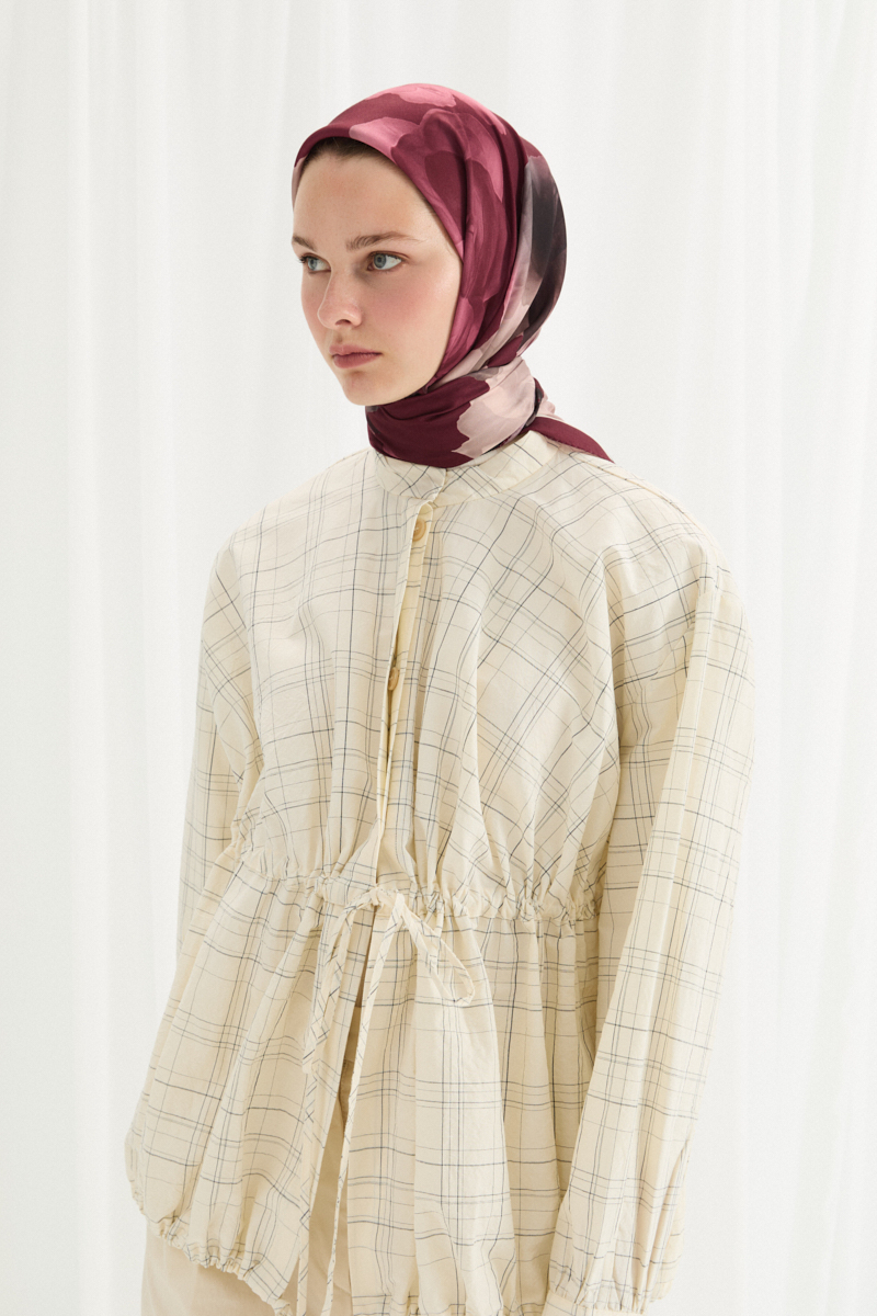 Lotus Desen Soft Eşarp -Bordo - 1