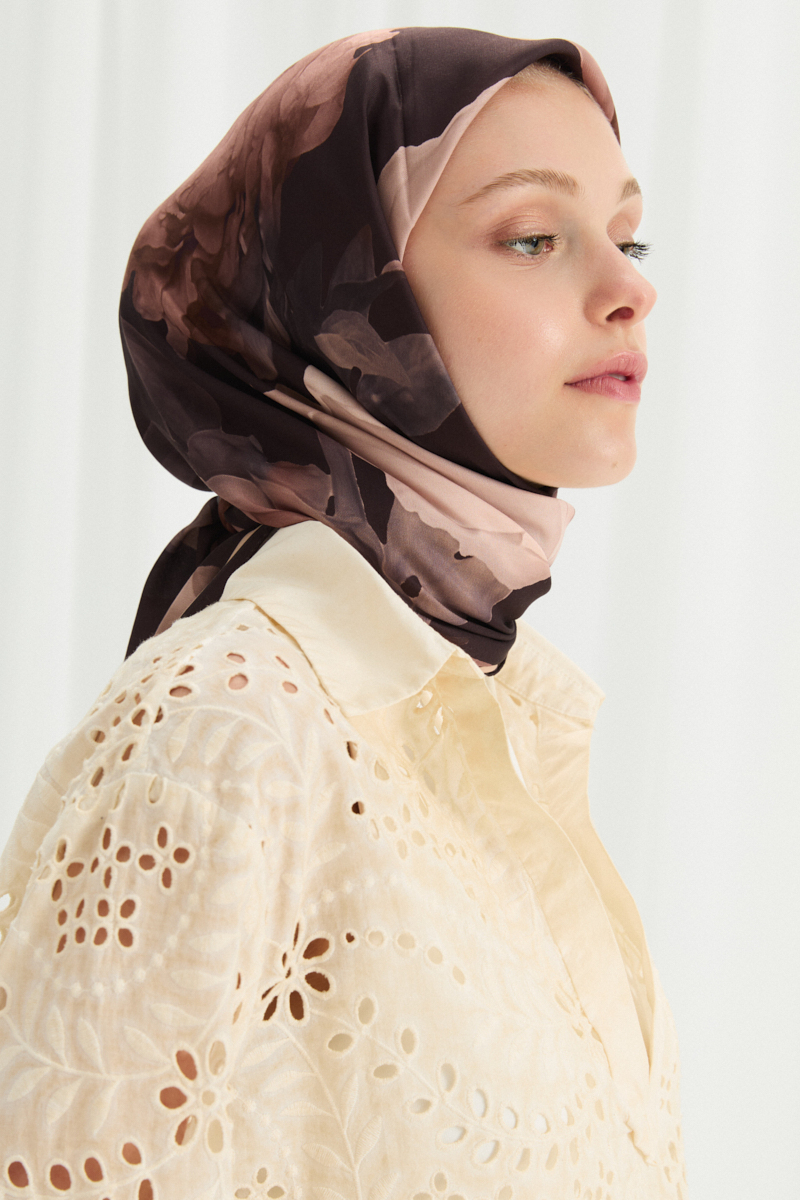 Lotus Desen Soft Eşarp - Koyu Kahve - 3