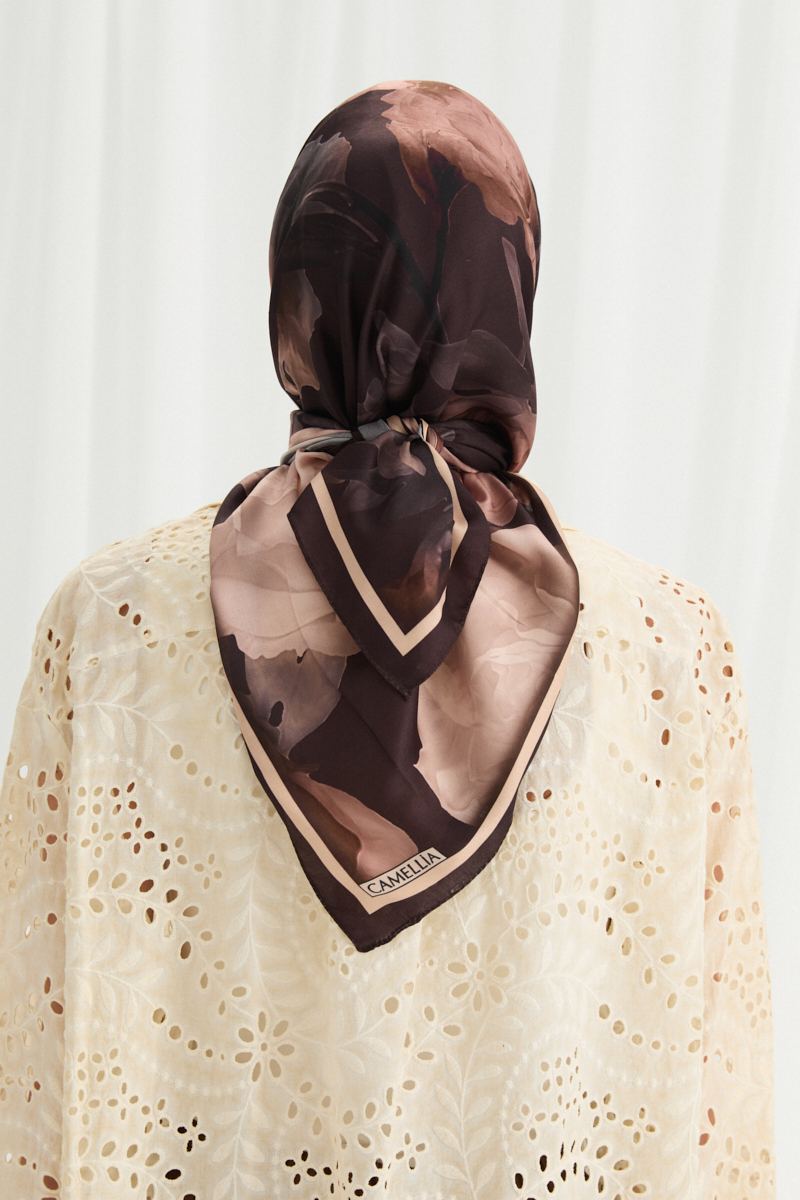 Lotus Desen Soft Eşarp - Koyu Kahve - 4