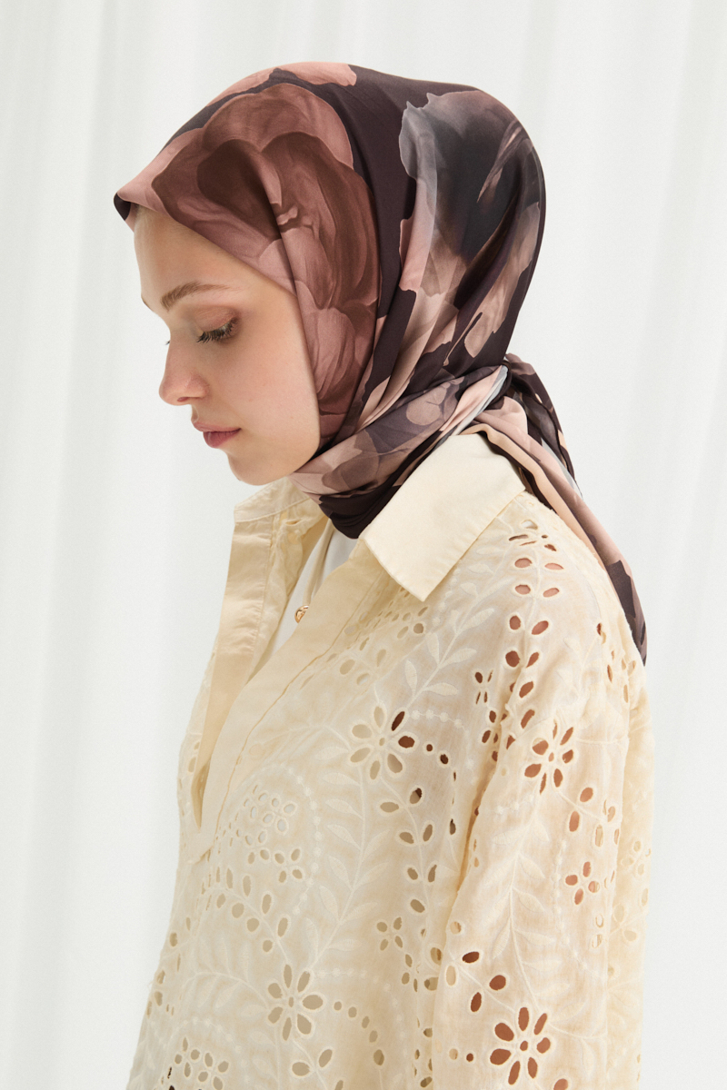 Lotus Desen Soft Eşarp - Koyu Kahve - 1