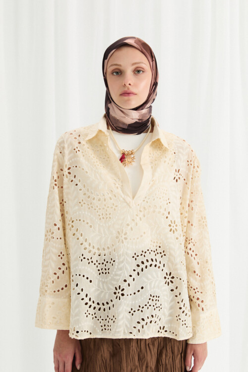 Lotus Desen Soft Eşarp - Koyu Kahve - Camellia Scarfs (1)