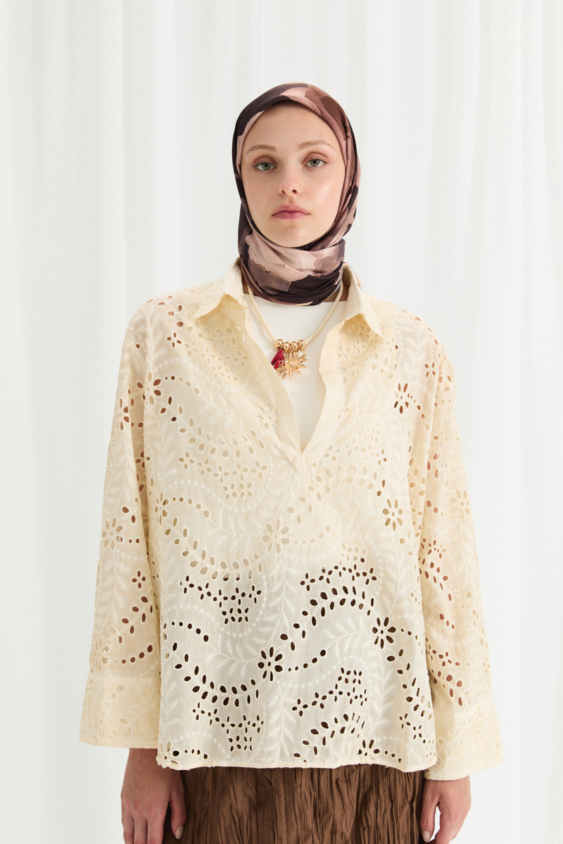 Lotus Desen Soft Eşarp - Koyu Kahve - 2