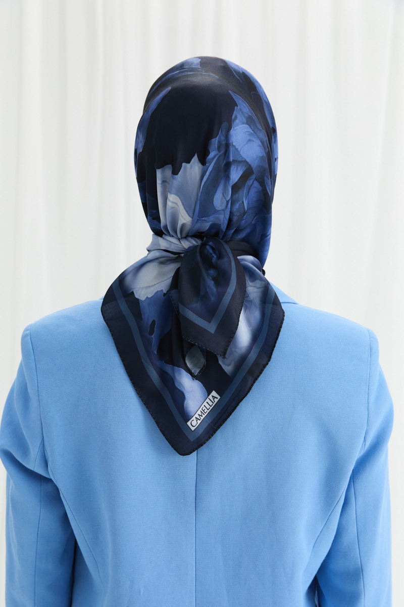 Lotus Desen Soft Eşarp -Lacivert - 4