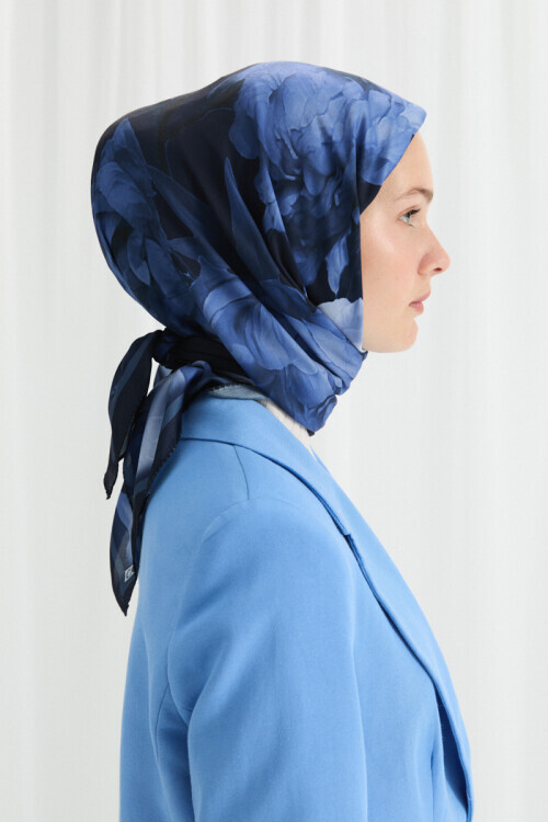 Lotus Desen Soft Eşarp -Lacivert - Camellia Scarfs (1)
